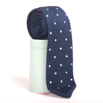 Fashion Skinny Embroidery White Dots Mens Knitted Ties Polyester